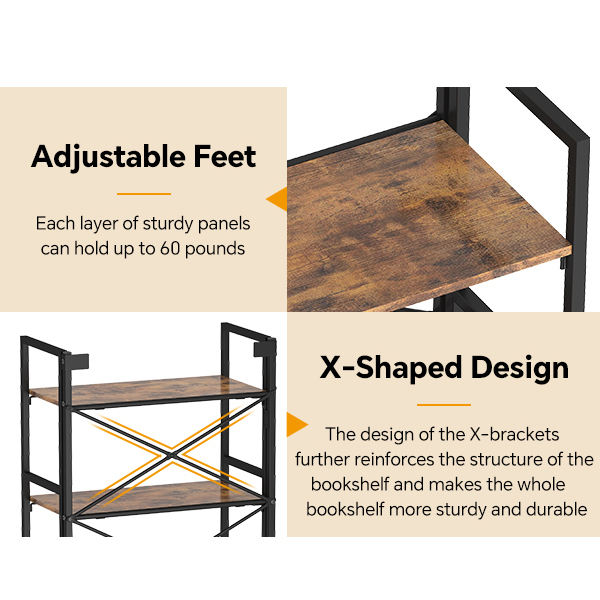 Folding 4-Tier Steel & Wood Bookshelf – Modern Space-Saving Storage