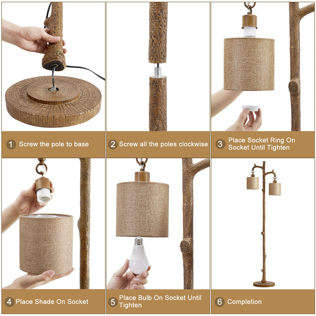 Farmhouse Linen Fabric Standing Floor Lamp – Adjustable Tripod LED Floor Light with E26 Base