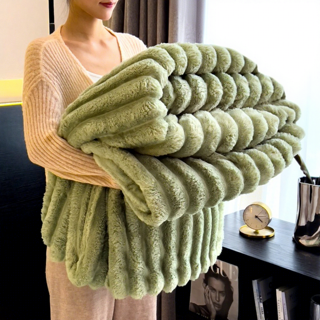 Customized Nordic Style Flannel Stripe Fleece Blanket Throw for Winter Home Décor