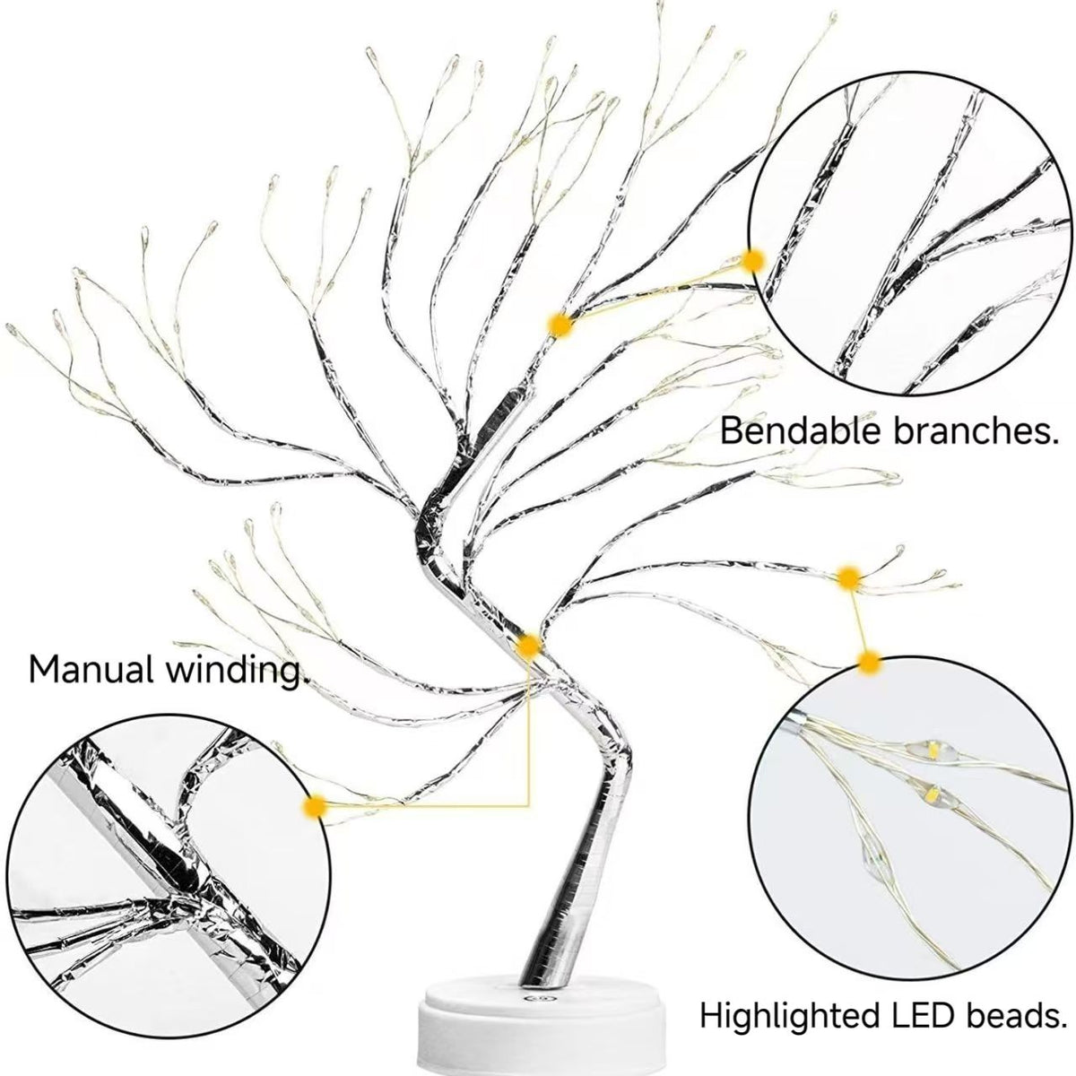108LED Christmas Silver Branch Star Tree Lights – USB & Battery Powered Indoor Decoration