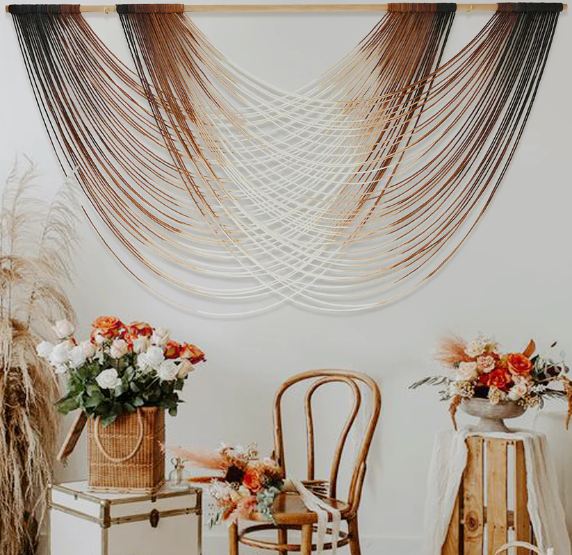 Bohemian Yarn Dip Dye Macrame Wall Hanging – Aesthetic Tapestry Decor for Living Room & Bedroom