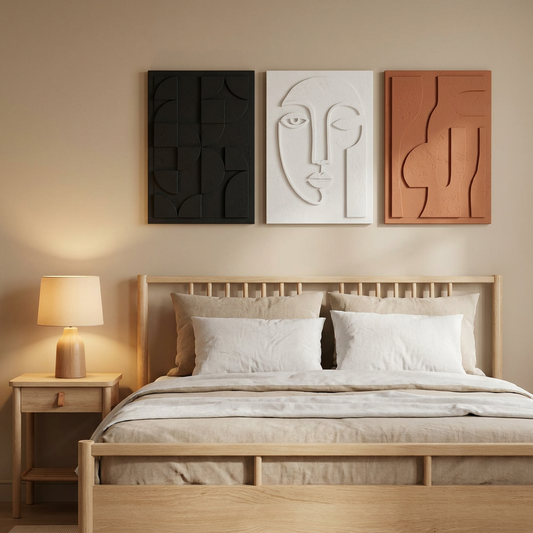 3D Textured Framed Traditional Handcrafted Abstract 3-Piece Wooden Wall Art Set