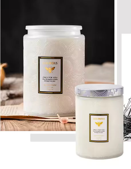 400g Multi-Color Luxury Decorative Scented Candle in Embossed Glass Jar with Metal Lid
