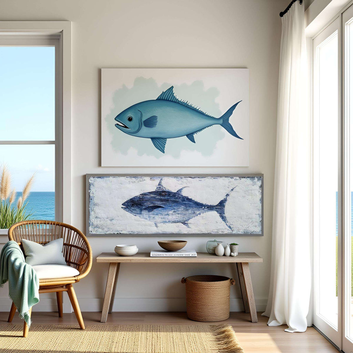 Large Modern Acrylic Tuna Fish Wall Painting – Contemporary Home Wall Decor (1piece)