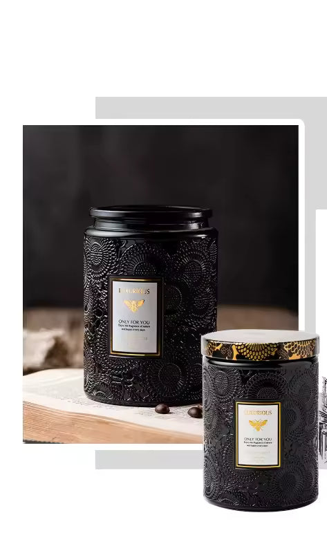 400g Multi-Color Luxury Decorative Scented Candle in Embossed Glass Jar with Metal Lid