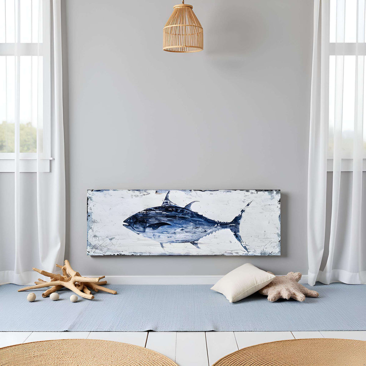 Large Modern Acrylic Tuna Fish Wall Painting – Contemporary Home Wall Decor (1piece)