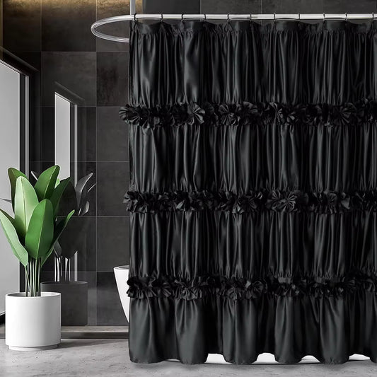 Black Ruffle Small Stall Shower Curtain – Vintage Bow Tie Bathroom Decor 2 Pieces