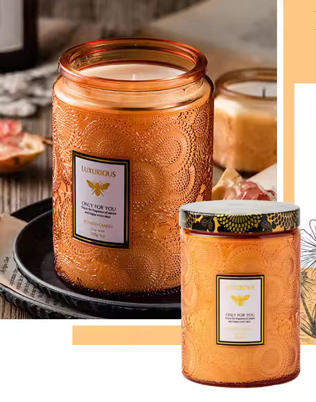 400g Multi-Color Luxury Decorative Scented Candle in Embossed Glass Jar with Metal Lid