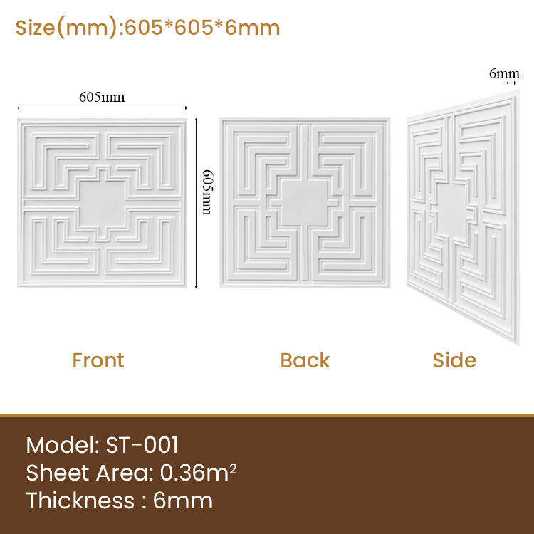 Easy Install 3D PVC Ceiling Panels – 600x600mm Textured Decorative Ceiling Tiles (12 pieces)
