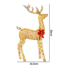 Christmas Lighted Reindeer Family Statue – LED Glowing Deer with Red Bows for Outdoor Yard, Lawn & Holiday Decorations