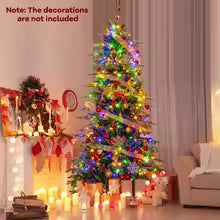Pre-Lit Artificial Christmas Tree with Multicolored & Warm White LED Lights, 11 Lighting Modes, Remote Control & Timer – 7.5 FT