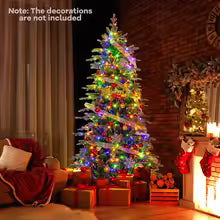 Pre-Lit Artificial Christmas Tree with Multicolored & Warm White LED Lights, 11 Lighting Modes, Remote Control & Timer – 7.5 FT
