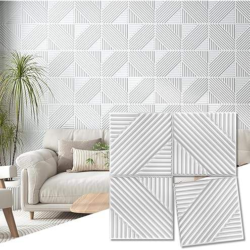 UDK White Geometric 3D PVC Wall Panels – Waterproof Decorative Wall Boards (12 pieces)