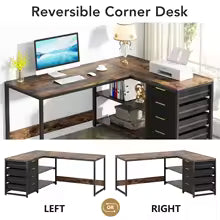 Tribesigns L-Shaped Computer Desk with Storage Drawers – 59-Inch Reversible Corner Office & Study Desk