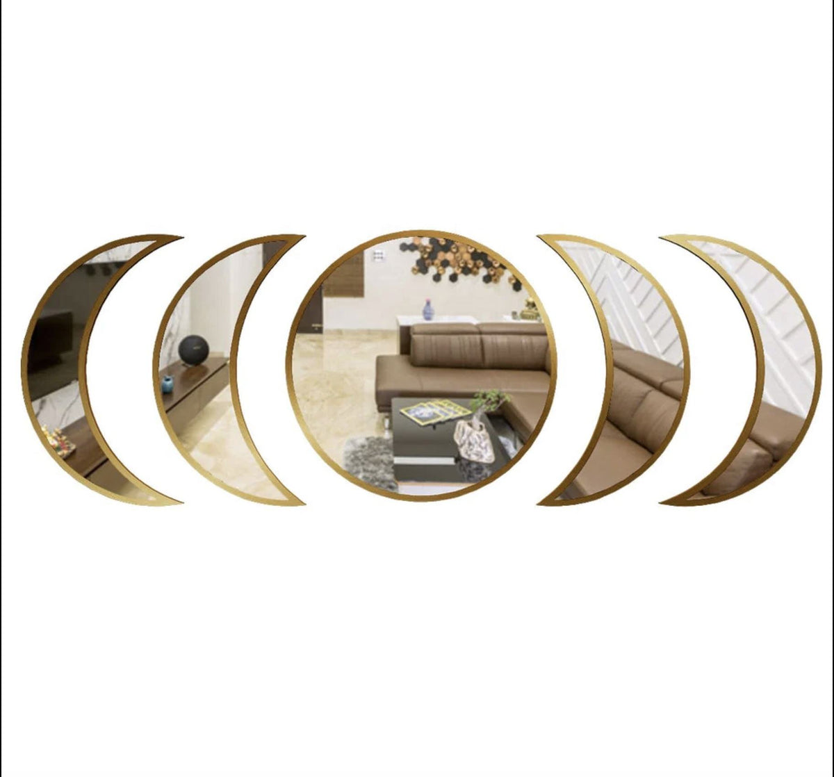 Modern Stylish Iron Wall Mirror Set of Five with Golden Finish Frame