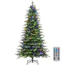 Pre-Lit Artificial Christmas Tree with Multicolored & Warm White LED Lights, 11 Lighting Modes, Remote Control & Timer – 7.5 FT