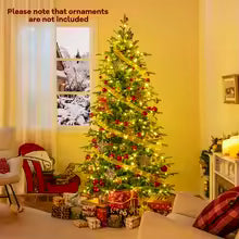 Pre-Lit Artificial Christmas Tree with Multicolored & Warm White LED Lights, 11 Lighting Modes, Remote Control & Timer – 7.5 FT