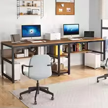 Tribesigns Two Person Desk with Bookshelf – 78.7-Inch Double Computer Office Desk