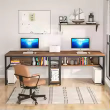Tribesigns Two Person Desk with Bookshelf – 78.7-Inch Double Computer Office Desk