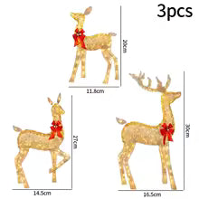 Christmas Lighted Reindeer Family Statue – LED Glowing Deer with Red Bows for Outdoor Yard, Lawn & Holiday Decorations