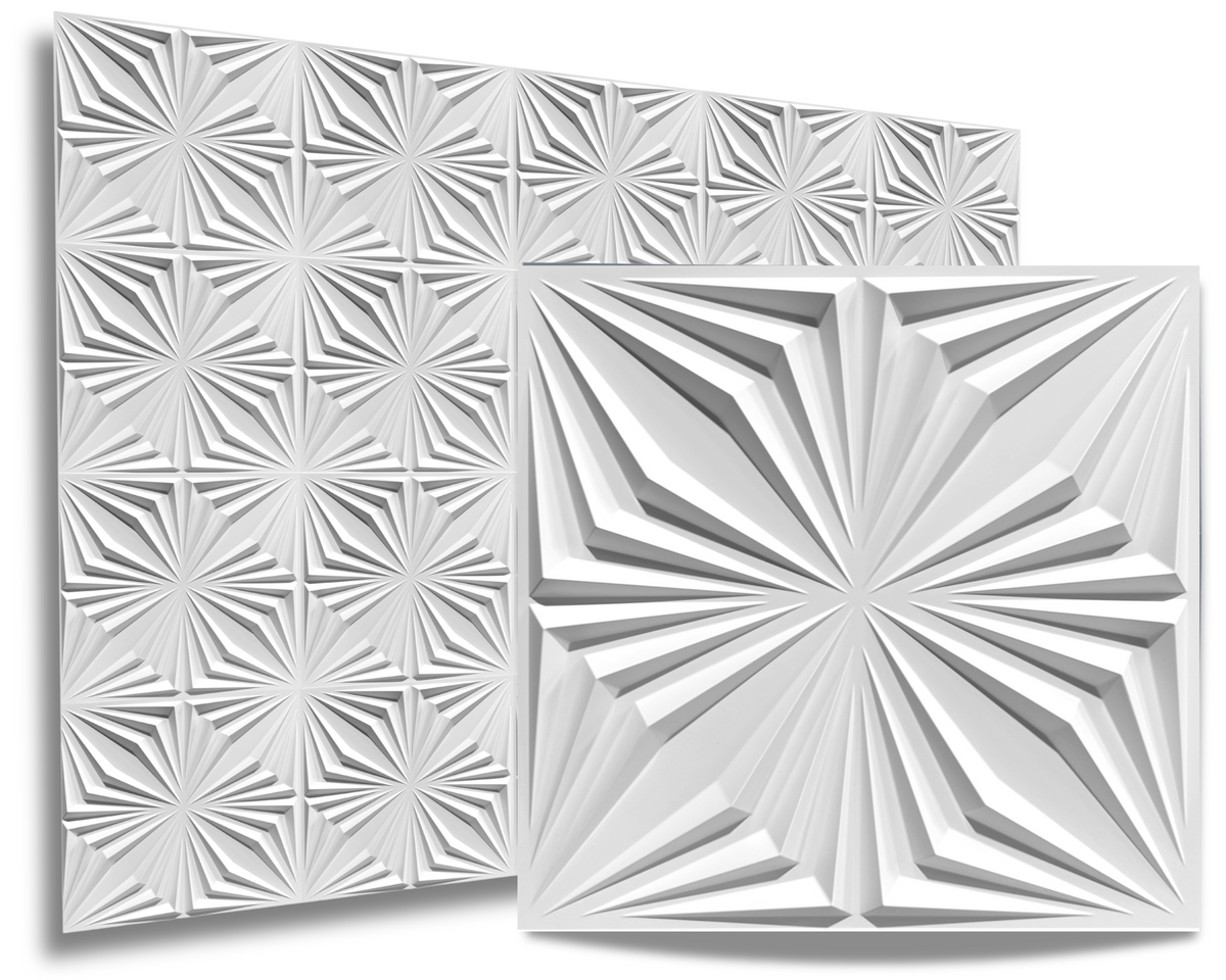 UDK White Geometric 3D PVC Wall Panels – Waterproof Decorative Wall Boards (12 pieces)