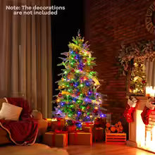 Pre-Lit Artificial Christmas Tree with Multicolored & Warm White LED Lights, 11 Lighting Modes, Remote Control & Timer – 7.5 FT