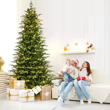 Pre-Lit Artificial Christmas Tree with Multicolored & Warm White LED Lights, 11 Lighting Modes, Remote Control & Timer – 7.5 FT