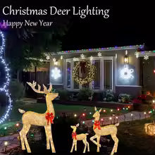Christmas Lighted Reindeer Family Statue – LED Glowing Deer with Red Bows for Outdoor Yard, Lawn & Holiday Decorations