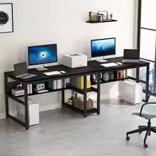 Tribesigns Two Person Desk with Bookshelf – 78.7-Inch Double Computer Office Desk