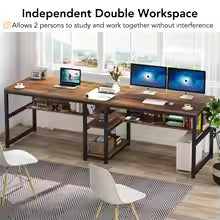 Tribesigns Two Person Desk with Bookshelf – 78.7-Inch Double Computer Office Desk